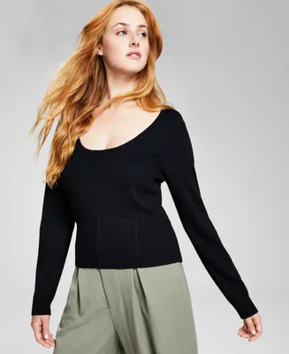 And Now This Women's Scoop-Neck Corset Sweater