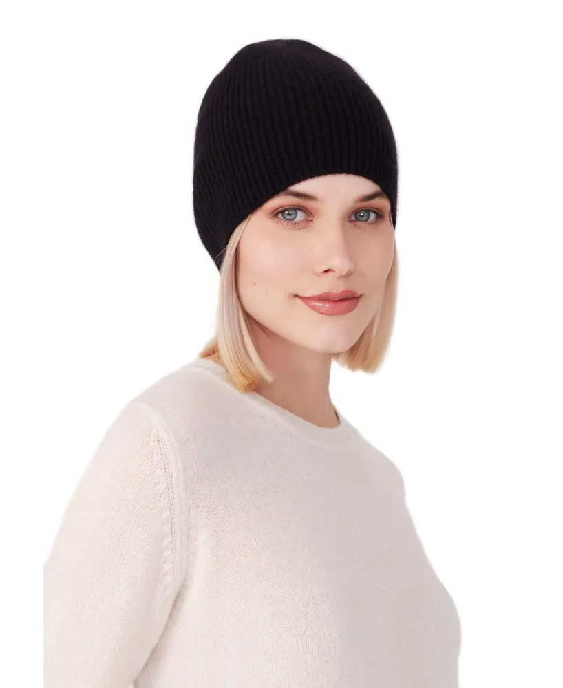 Style Republic Women's 100% Pure Cashmere Fully Ribbed Beanie