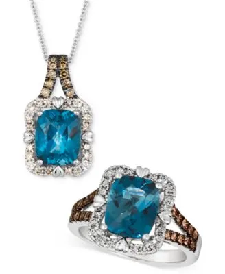 Le Vian Deep Sea Blue Topaz Diamond Pendant Necklace Ring Collection In 14k White Gold