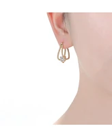 Sterling Silver with Cubic Zirconia Solitaire Double Trapeze Inside-Out Oblong Hoop Earrings