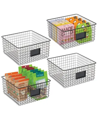 mDesign Square Steel Kitchen Organizer Basket - Label Slot, 4 Pack, Matte Black