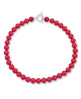 Bling Jewelry Plain Simple Smooth Classic Red Synthetic Calcite Round 10MM Bead Strand Necklace Silver Plated Clasp