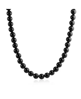 Bling Jewelry Plain Simple Basic Classic Black Natural Onyx Round 10MM Bead Strand Necklace For Women Silver Plated Clasp Inch