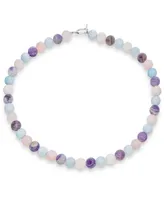 Plain Simple Western Jewelry Mixed Amethyst Aquamarine and Rose Quartz Matte Round 10MM Bead Strand Necklace For Women Silver Plated Clasp Inch