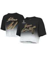 Women's Majestic Threads Mark Stone Black Vegas Golden Knights 2023 Stanley Cup Champions Name and Number Dip-Dye Cropped T-shirt