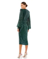 Women's Ieena Sequined Structured Bishop Sleeve Midi Dress