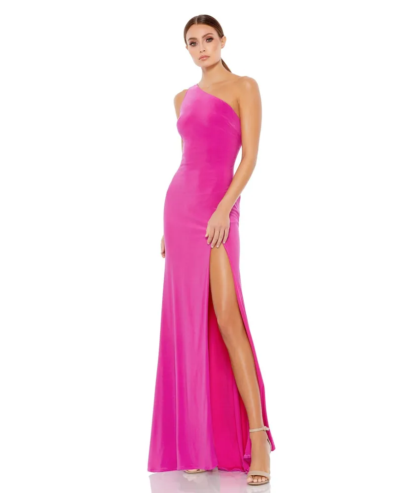 Mac Duggal Women's Ieena Jersey One Shoulder Draped Back Gown