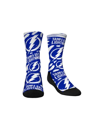 Big Boys and Girls Rock 'Em Socks Tampa Bay Lightning Allover Logo and Paint Crew Socks