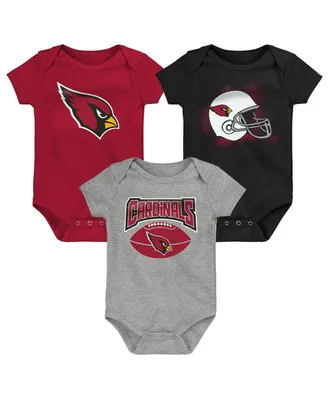 Infant Boys and Girls Cardinal, Black, Heathered Gray Arizona Cardinals 3-Pack Game On Bodysuit Set