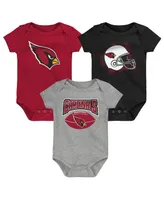 Infant Boys and Girls Cardinal, Black, Heathered Gray Arizona Cardinals 3-Pack Game On Bodysuit Set