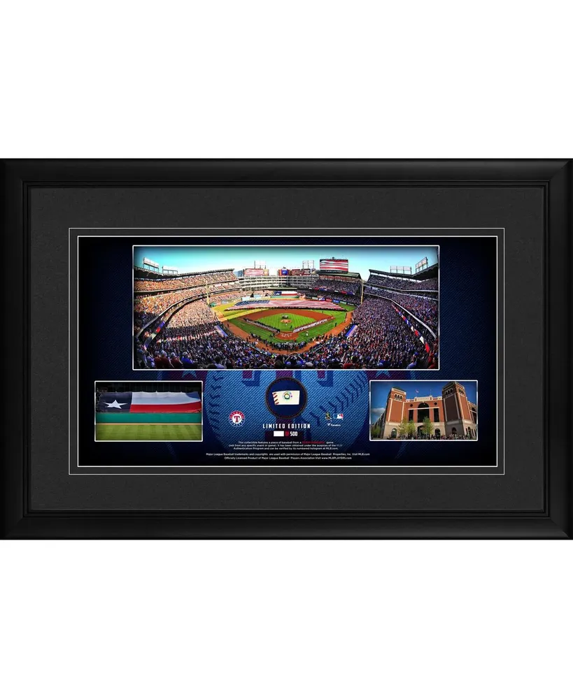 Texas Rangers Framed 10" x 18" Stadium Panoramic Collage with a Piece of Game-Used Baseball - Limited Edition of 500