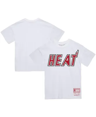 Men's and Women's Mitchell & Ness White Miami Heat Hardwood Classics Throwback Logo T-shirt