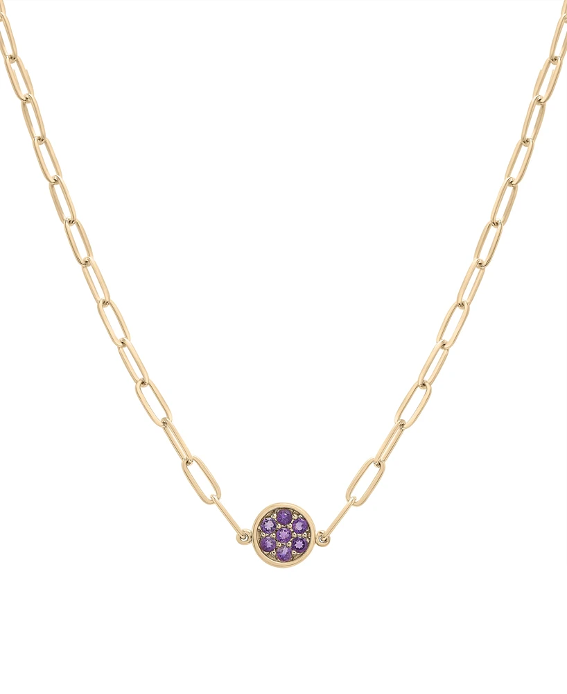 Amethyst Bezel Cluster Pendant Necklace (1/5 ct. t.w.) in 14k Gold-Plated Sterling Silver, 16" + 2" extender