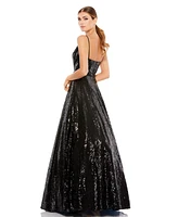 Mac Duggal Women's Ieena Sequined Classic Sleeveless V Neck Ballgown