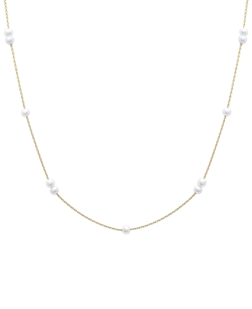 Cultured Freshwater Pearl (3mm) Station 17" Collar Necklace in 14k Gold-Plated Sterling Silver