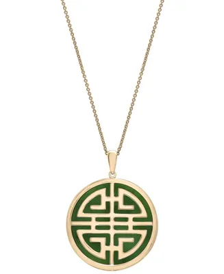 Dyed Jade Double Happiness Inlay Pendant Neckalce in 14k Gold-Plated Sterling Silver, 18" + 2" extender