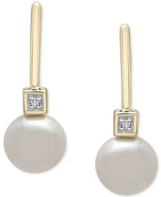Cultured Freshwater Pearl (6mm) & Diamond Accent Drop Earrings in 14k Gold