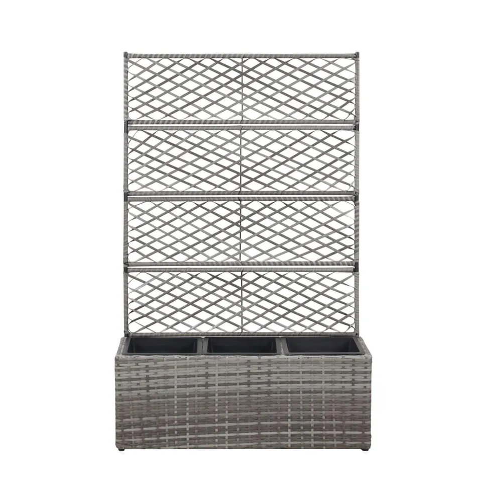 vidaXL Trellis Raised Bed with 3 Pots 32.7"x11.8"x51.2" Poly Rattan Gray