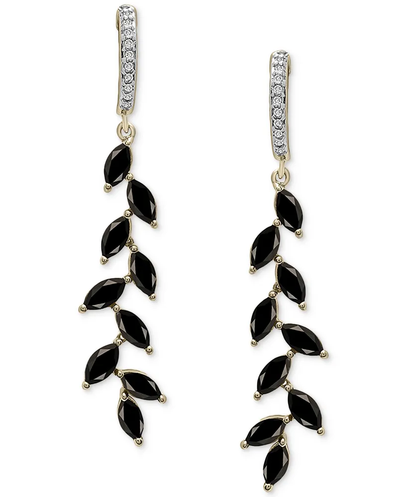 Onyx & Lab-Grown White Sapphire (1/8 ct. t.w.) Leaf Drop Earrings in 14k Gold-Plated Sterling Silver