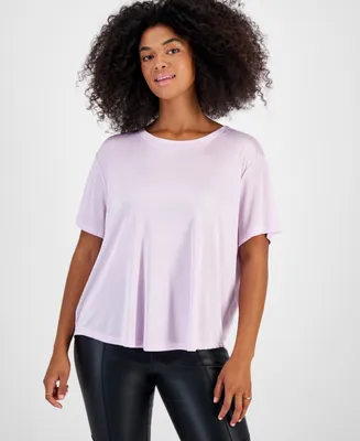 Bar Iii Women's Relaxed Shine Keyhole-Back T-Shirt, Created for Macy's