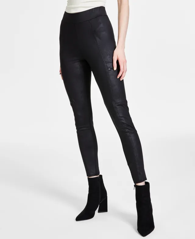 SPANX Faux-Leather Hip-Zip Leggings - Macy's