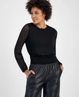 Bar Iii Women's Mesh Blouson Top, Created for Macy's