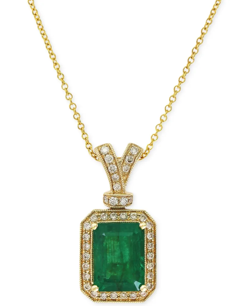 Brasilica by Effy Emerald (2-1/5 ct. t.w.) and Diamond (1/5 ct. t.w.) Pendant Necklace in 14k Gold, Created for Macy's