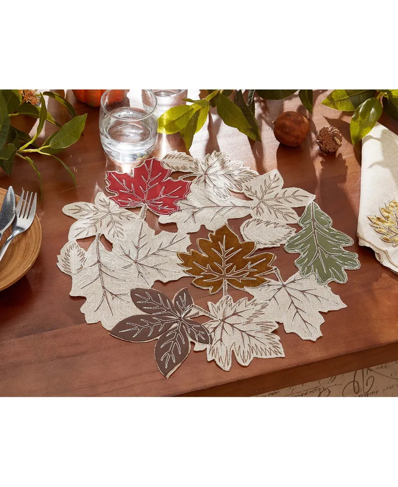 Elrene Happy Fall Leaves Cutwork Fabric Round Placemat