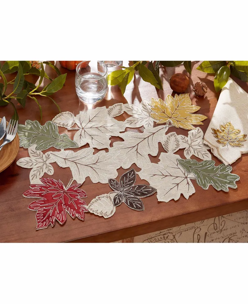 Elrene Happy Fall Leaves Cutwork Allover Rectangle Placemat