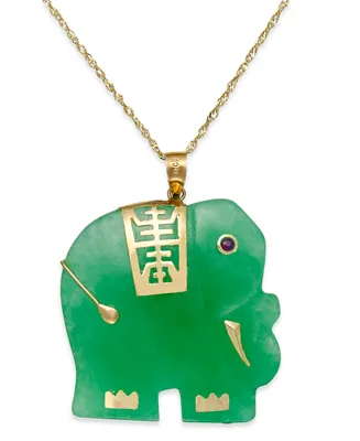 Dyed Jade Elephant Pendant Necklace in 14k Gold (25mm)