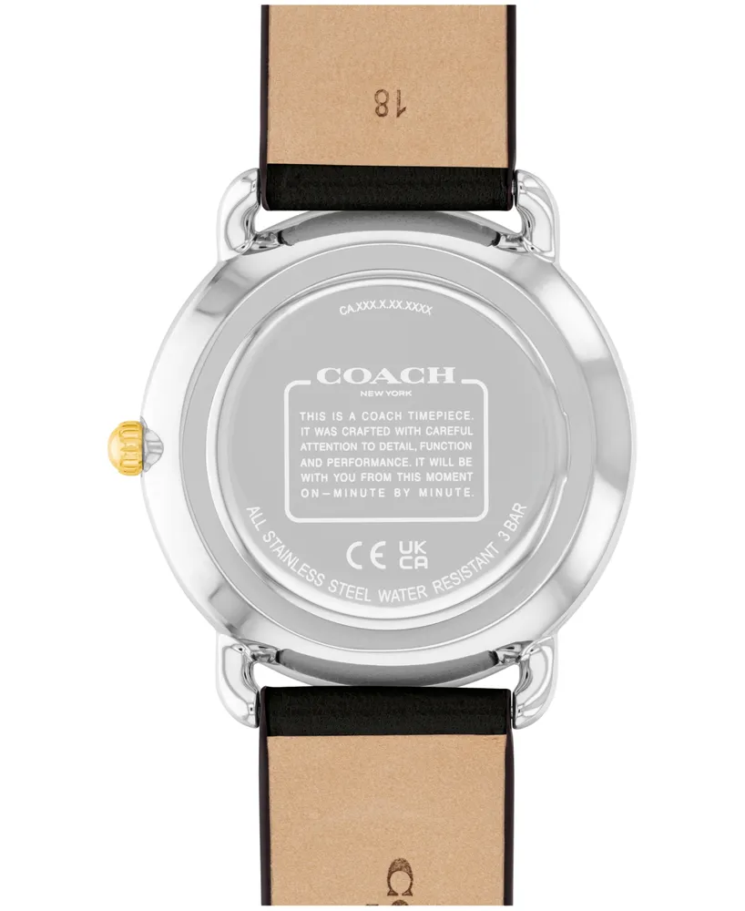 Coach Unisex Three Hand Quartz Black Leather Strap Watch 36mm