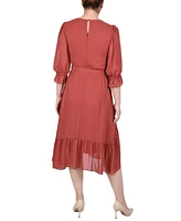 Ny Collection Petite 3/4 Sleeve V-neck Flounced Dress