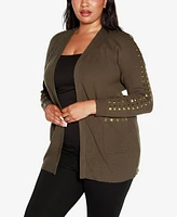 Belldini Black Label Plus Size Embellished Open-Front Cardigan Sweater