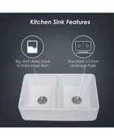 32 L X 20 W Double Basin Farmhouse Kitchen Sink With Basket Strainer