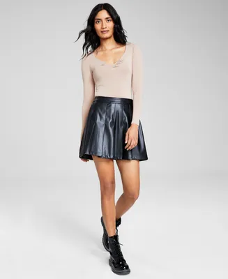 And Now This Women's Faux-Leather Pleated Mini Skirt