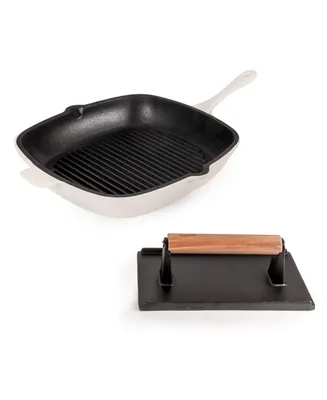 BergHOFF Neo Enameled Cast Iron 2 Piece Grill Pan and Steak Press Set