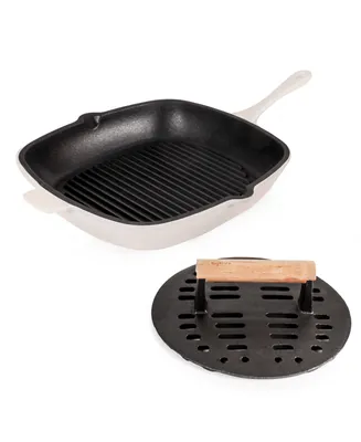BergHOFF Neo Enameled Cast Iron 2 Piece Grill Pan and Slotted Steak Press Set