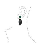 Bling Jewelry Unique Linear Malachite Black Natural Onyx Rhombus Shape Square Multi- Party Dangling Earrings For Women in Gold Plated