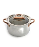 BergHOFF Ouro Gold 3pc 18/10 Stainless Steel Cookware Set, Glass Lids, Rose Gold Handles