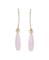 Bling Jewelry Boho Wire Wrap Cluster Bead Accent Elongated Fish Hook Soft Light Pink Peach Natural Rose Quartz Long Teardrop Chandelier Dangle Earring