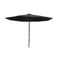 vidaXL Outdoor Parasol with Wooden Pole 137.8" Black