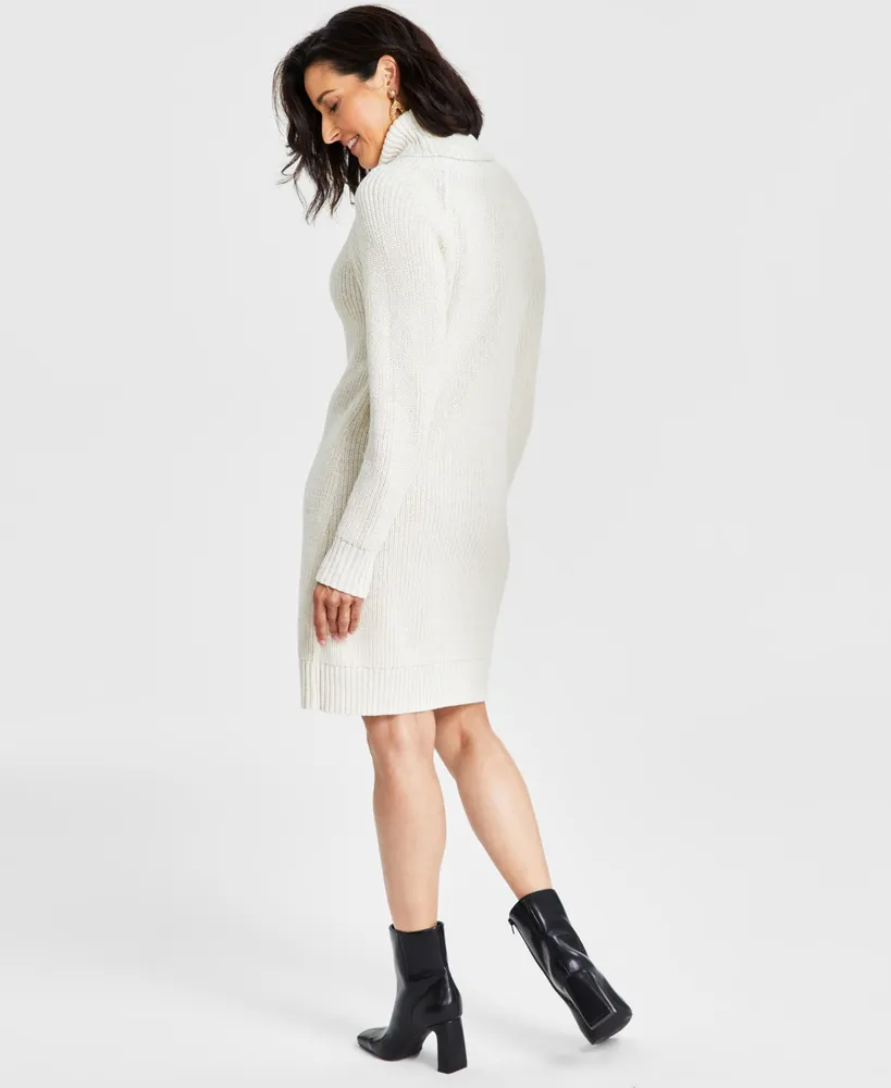 I.n.c. International Concepts Women's Metallic-Knit Turtleneck Sweater Dress, Created for Macy's