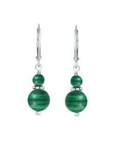 Bling Jewelry Dark Green Natural Malachite Bali Edged Beaded Rondel Separator Double Ball Round Drop Dangle Earrings Sterling Silver Lever back