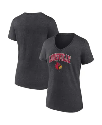 Women's Fanatics Heather Charcoal Louisville Cardinals Evergreen Campus V-Neck T-shirt