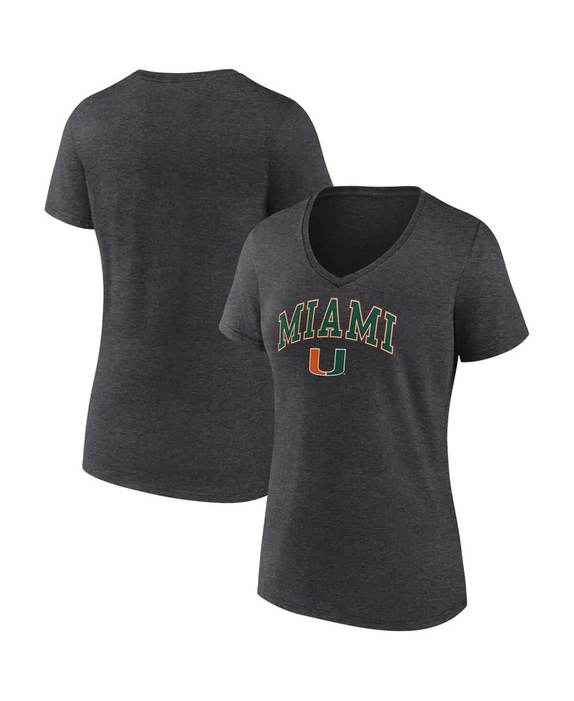 Women's Fanatics Heather Charcoal Miami Hurricanes Evergreen Campus V-Neck T-shirt