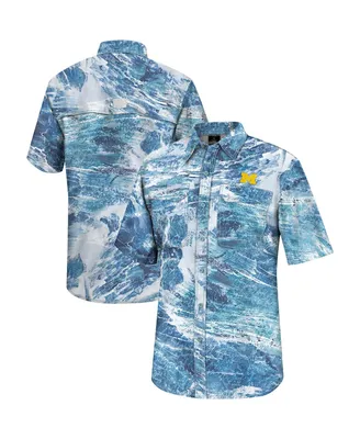 Men's Colosseum Blue Michigan Wolverines Realtree Aspect Charter Full-Button Fishing Shirt
