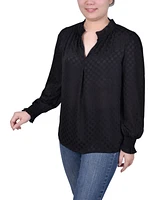 Ny Collection Women's Long Sleeve Smocked Cuff Blouse
