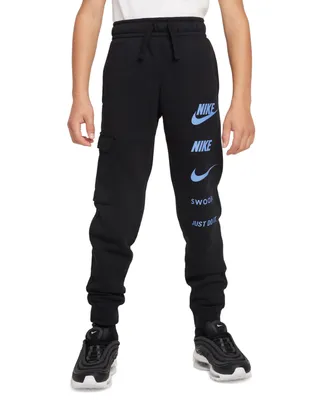 Nike Big Kids Sportswear Standard-Fit Logo-Print Fleece Cargo Joggers