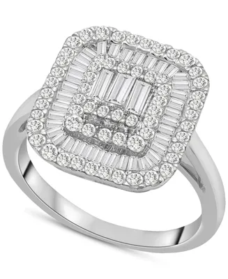 Wrapped in Love Diamond Round & Baguette Square Halo Cluster Ring (1 ct. t.w.) in 14k White Gold, Created for Macy's