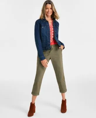 Style Co Embroidered Top Denim Jacket Cuffed Pull On Pants Created For Macys